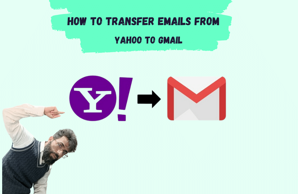 Image depicting email transfer from Yahoo to Gmail with arrow transition
