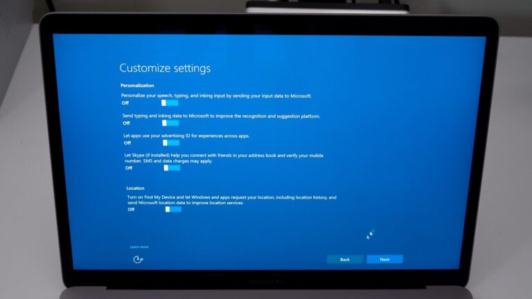 Initial settings of Windows 10