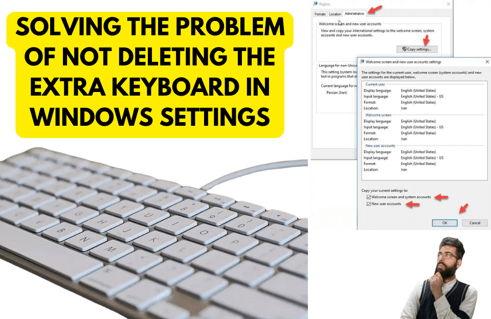 Windows keyboard settings with a delete key highlighted