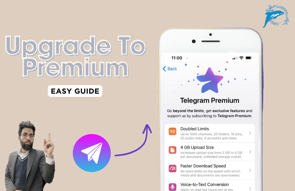 A smartphone displaying the Telegram Premium app interface with advanced features.