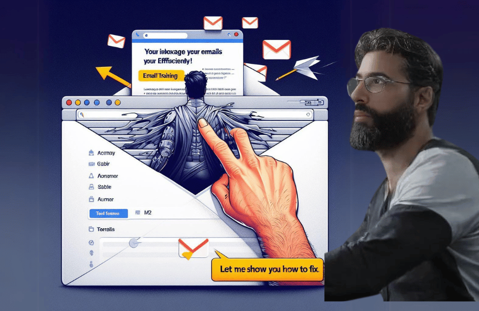 Illustration of a computer screen with an email inbox.