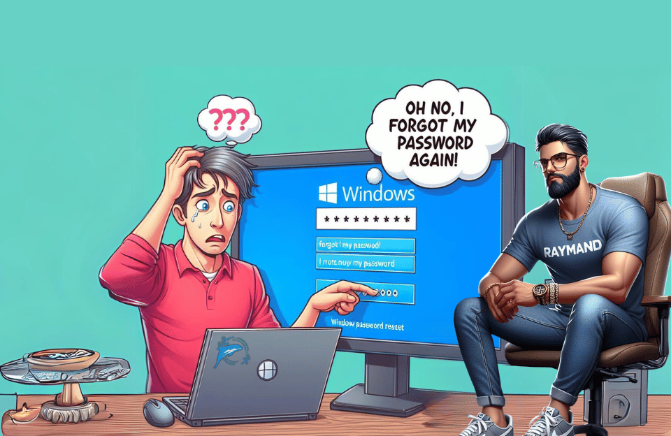 Graphic representation of resetting a forgotten Windows password.